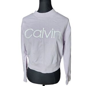 Calvin Klein Crop Sweatshirt Womens Large Purple Big Logo Performance